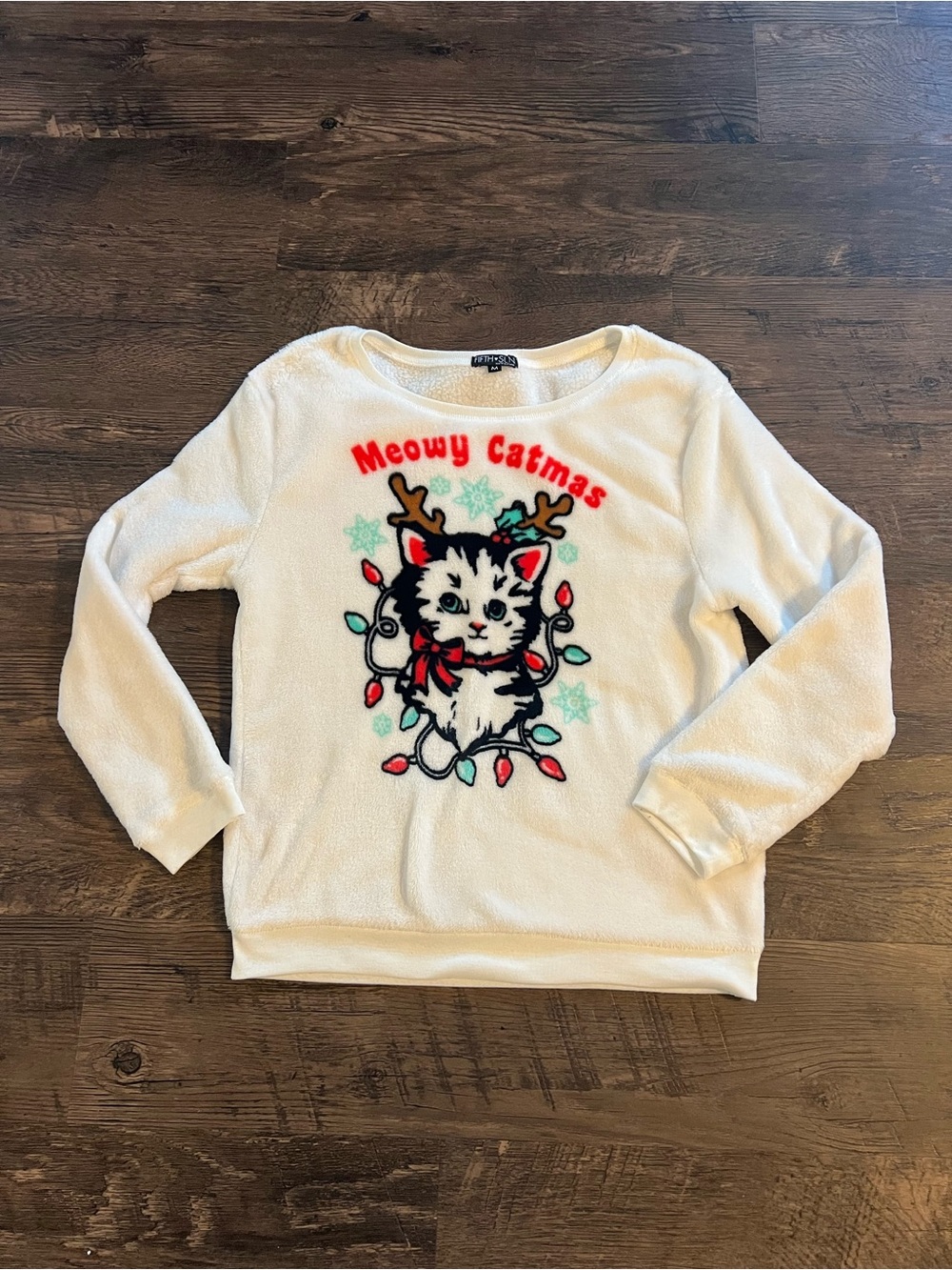 Meowy Catmas white cream Holiday Graphic Sweater Christmas cute gift medium